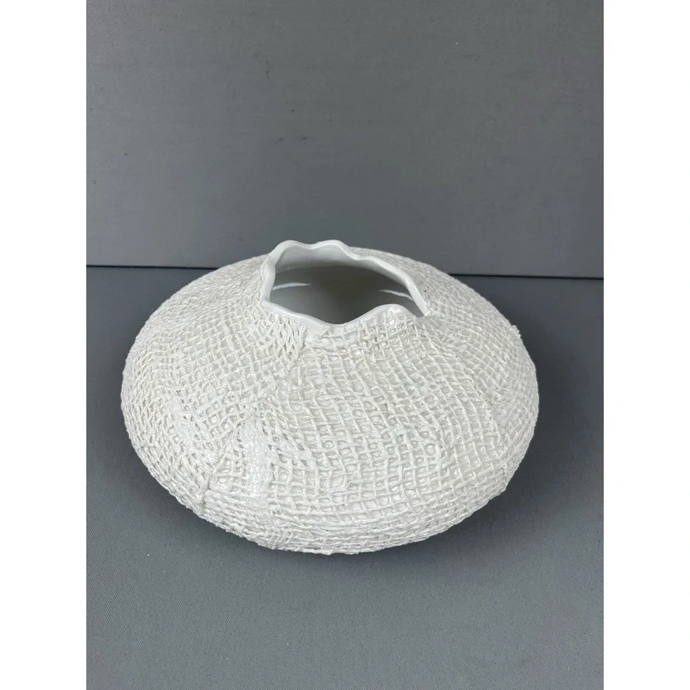 Crate & Barrel Kerr Vase White Ceramic 10 in Diameter Textured Product#‎ 198-722